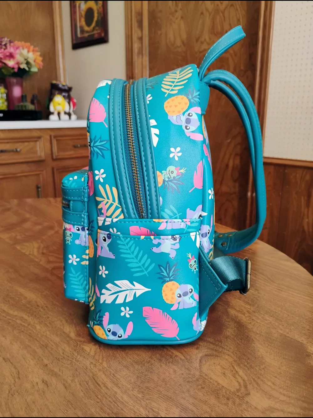 Loungefly Disney Stitch And Scrump Tropical Leaves Mini Backpack Peacock Blue